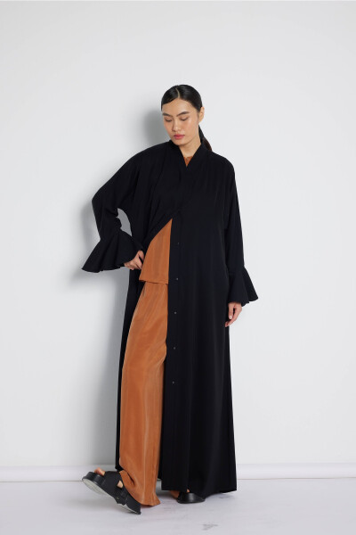 Ruffle Sleeve Abaya Black - 5