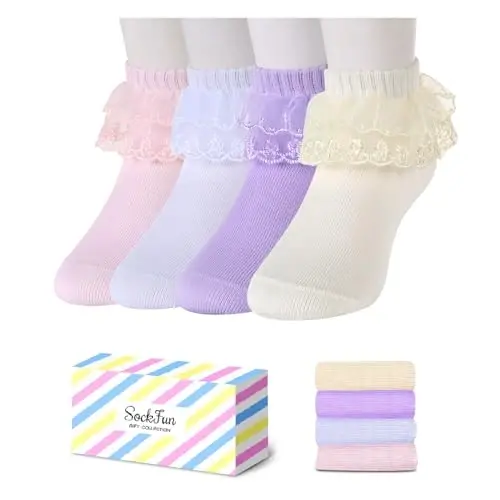 Ruffle Socks - Frilly Lace Gifts, Lace Socks For Newborn Infant Toddler Kids Girl - 1
