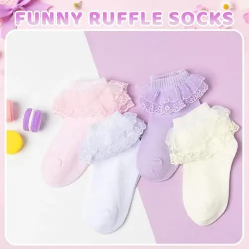 Ruffle Socks - Frilly Lace Gifts, Lace Socks For Newborn Infant Toddler Kids Girl - 6