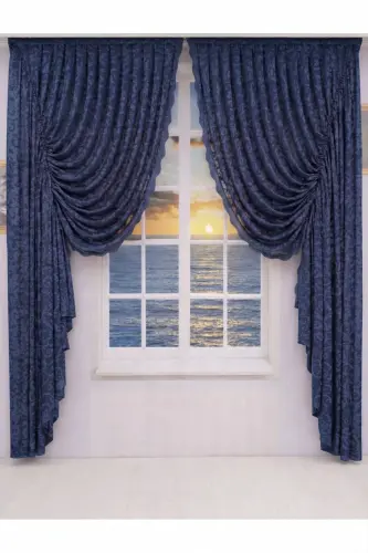 Ruffled 2 Wing Tulle Curtain Navy Blue - Navy Blue 