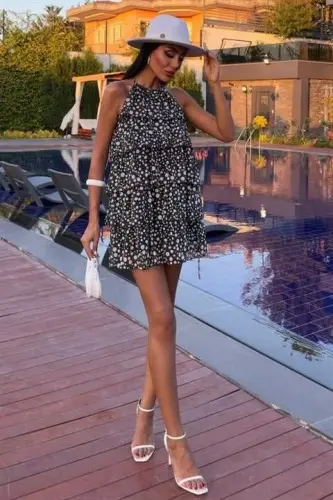 Ruffled Chiffon Dress 2905-08 - BÜYÜKBEDENIZ (1)