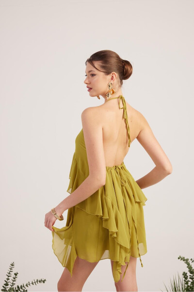 Ruffled Detail Chiffon Fabric Mini Ulya Dress Green - HOLLY LOLLY (1)