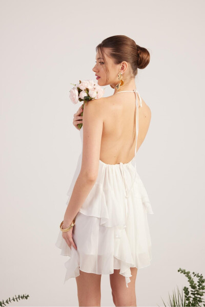 Ruffled Detail Chiffon Fabric Mini Ulya Dress White - HOLLY LOLLY (1)