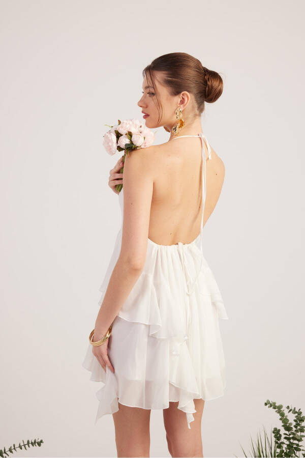 Ruffled Detail Chiffon Fabric Mini Ulya Dress White - 2