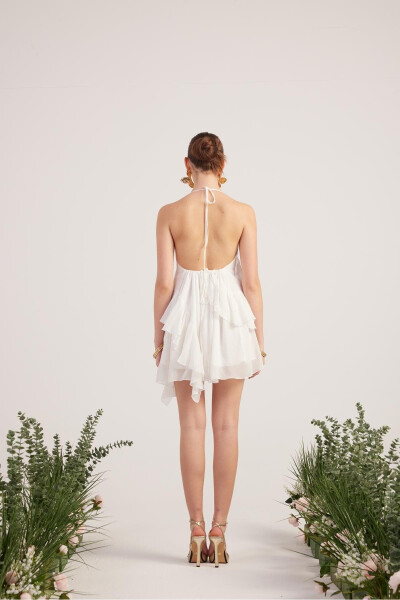 Ruffled Detail Chiffon Fabric Mini Ulya Dress White - 5