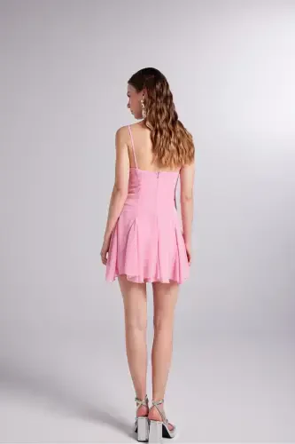 Ruffled Detail Chiffon Mini Sorento Dress Pink-Pink - 6