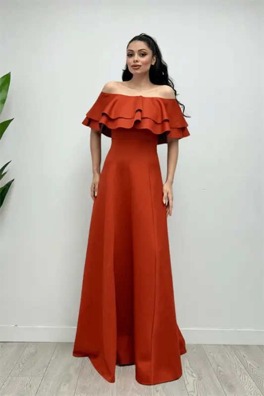Ruffled Dress - Terracotta - 2