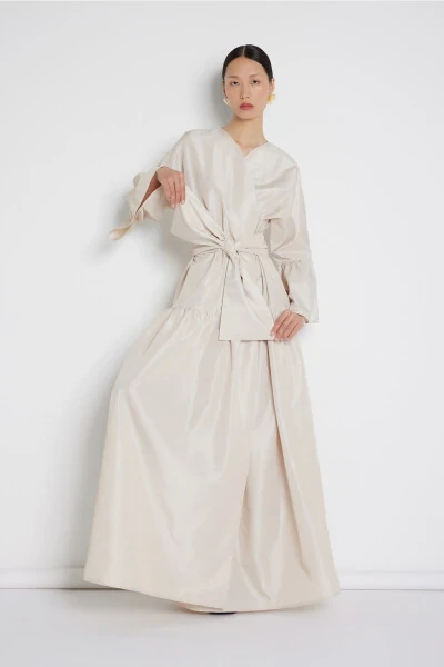 Ruffled Kaftan Beige - NUUM DESIGN