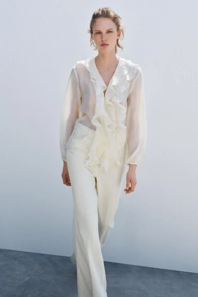 RUFFLED SHIRT ZW COLLECTION-Ecru - MODAZONE