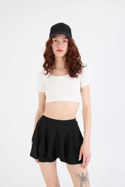 Ruffled Shorts Skirt with Elastic Waist E3551-r4 - ADDAX