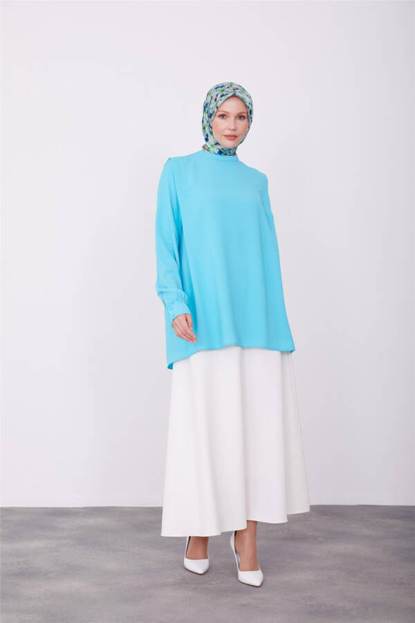 Ruffled shoulder blouse, 23K3342, Aqua - 9