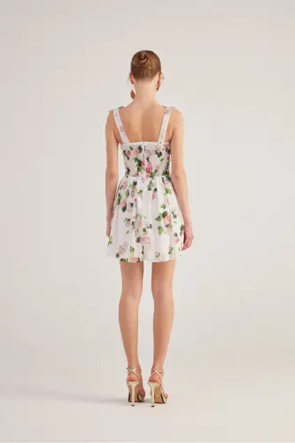 Ruffled Strappy Floral Mini Chiffon Esther Dress White - 5