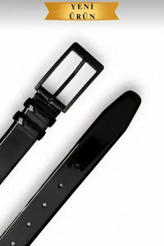 Rugan Vegan Deri Kemer Siyah Mat Metal Tokalı İnce Model Parlak Siyah-Rugan Siyah - VANİLLA COLLECTİON (1)