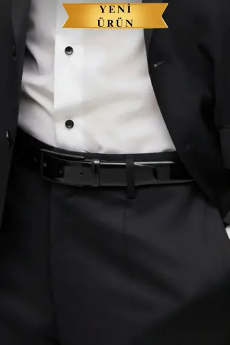 Rugan Vegan Deri Kemer Siyah Mat Metal Tokalı İnce Model Parlak Siyah-Rugan Siyah - 5