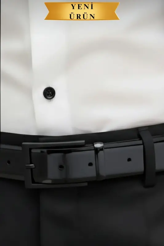 Rugan Vegan Deri Kemer Siyah Mat Metal Tokalı İnce Model Parlak Siyah-Rugan Siyah - 6