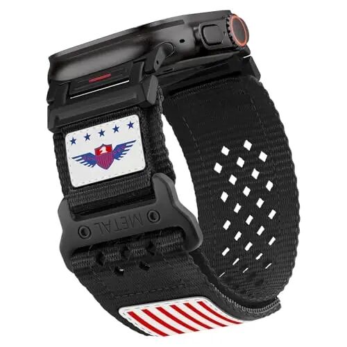 Rugged Metal Nylon for Apple Watch Ultra 2/3/4 Band 49mm/46mm/45/44/42 Men | Tactical Military Design,Stars-Stripes Flag,Soft Woven for iWatch Ultra 4/Ultra 3/Ultra 2 Series 12 11 10 9 8 7 6 5 4 3 SE - Rugged