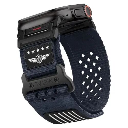 Rugged Metal Nylon for Apple Watch Ultra 2/3/4 Band 49mm/46mm/45/44/42 Men | Tactical Military Design,Stars-Stripes Flag,Soft Woven for iWatch Ultra 4/Ultra 3/Ultra 2 Series 12 11 10 9 8 7 6 5 4 3 SE - 1