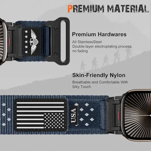 Rugged Metal Nylon for Apple Watch Ultra 2/3/4 Band 49mm/46mm/45/44/42 Men | Tactical Military Design,Stars-Stripes Flag,Soft Woven for iWatch Ultra 4/Ultra 3/Ultra 2 Series 12 11 10 9 8 7 6 5 4 3 SE - 5