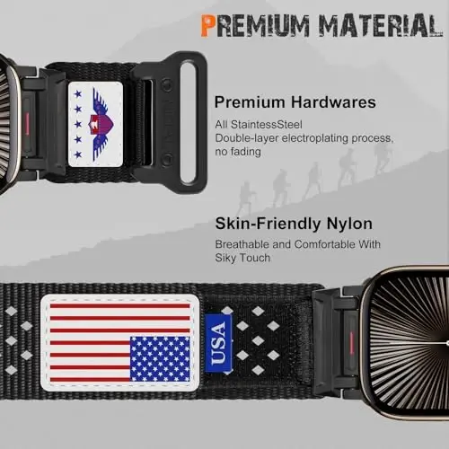 Rugged Nylon Band for Apple Watch Ultra 2 Bands for Men 49mm 46mm 45mm 44mm 42mm,Breathable Stars-Stripes Flag Wristband Workout Athletic Strap for iWatch Bands Ultra Series 10 9 8 7 6 5 4 3 SE/Ultra2 - 4