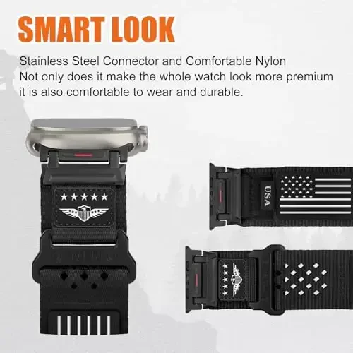 Rugged Nylon Band for Apple Watch Ultra 2 Bands for Men 49mm 46mm 45mm 44mm 42mm,Breathable Stars-Stripes Flag Wristband Workout Athletic Strap for iWatch Bands Ultra Series 10 9 8 7 6 5 4 3 SE/Ultra2 - 3