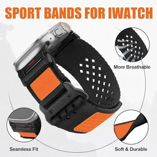 Rugged Nylon Band for Apple Watch Ultra 2 Bands for Men 49mm 46mm 45mm 44mm 42mm,Breathable Stars-Stripes Flag Wristband Workout Athletic Strap for iWatch Bands Ultra Series 10 9 8 7 6 5 4 3 SE/Ultra2 - 4