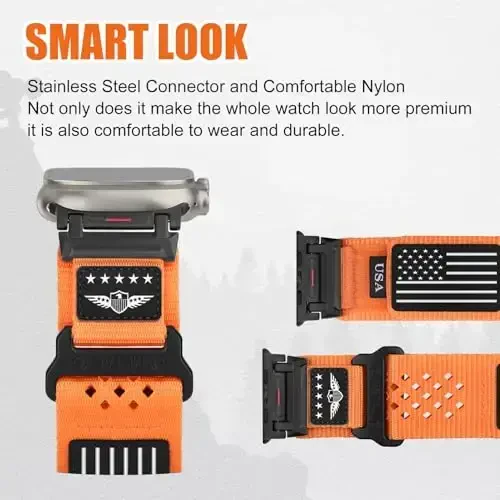 Rugged Nylon Band for Apple Watch Ultra 2 Bands for Men 49mm 46mm 45mm 44mm 42mm,Breathable Stars-Stripes Flag Wristband Workout Athletic Strap for iWatch Bands Ultra Series 10 9 8 7 6 5 4 3 SE/Ultra2 - 3