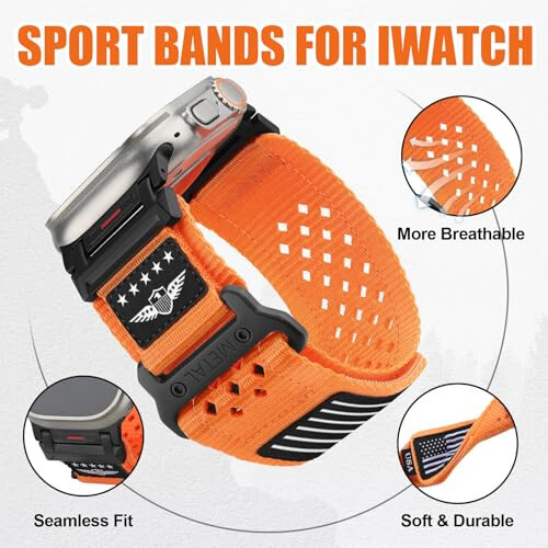 Rugged Nylon Band for Apple Watch Ultra 2, Men's Bands 49mm 46mm 45mm 44mm 42mm. Breathable Stars-Stripes Flag Wristband Workout Athletic Strap for iWatch Bands Ultra Series 10 9 8 7 6 5 4 3 SE/Ultra2 - 3