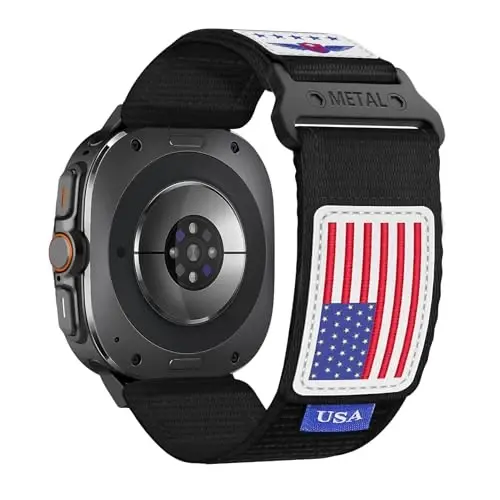 Rugged Nylon Band for Galaxy Watch Ultra Bands 47mm for Men Women, One Click No Gap Fabric To'quv Bilakuzuklar Sozlanishi Sport Tasmasi Samsung Galaxy Watch 7 Ultra Band 47 mm for Man, L 