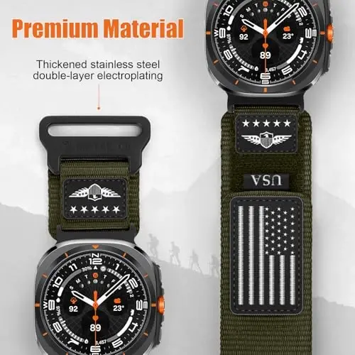 Rugged Nylon Band for Galaxy Watch Ultra Bands 47mm for Men Women, One Click No Gap Fabric Woven Wristbands Adjustable Sport Strap for Samsung Galaxy Watch 7 Ultra Band 47 mm for Man, XL - 4