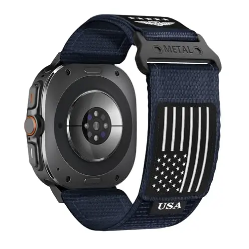 Rugged Nylon Band for Galaxy Watch Ultra Bands 47mm for Men Women,One Click No Gap Fabric Woven Wristbands Adjustable Sport Strap for Samsung Galaxy Watch 7 Ultra Band 47 mm for Man,L 