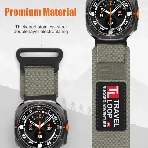 Rugged Nylon Band for Galaxy Watch Ultra Bands 47mm for Men Women,One Click No Gap Fabric Woven Wristbands Adjustable Sport Strap for Samsung Galaxy Watch 7 Ultra Band 47 mm for Man,XL - 4