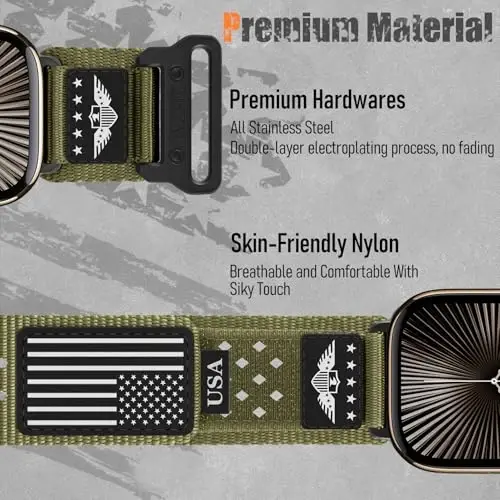 Rugged Nylon Bands for Apple Watch Band 42mm（Series 11/10） 41mm 40mm 38mm Men,Breathable Holes Sport Strap With US Flag Wristband for iWatch band Series 11 10 9 8 7 6 5 4 3 SE3/2/1 - 4