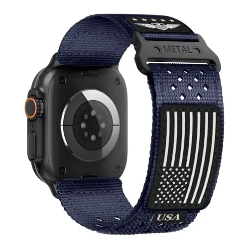 Rugged Nylon Bands for Apple Watch Ultra 2 Band 49mm 46mm 45mm 44mm 42mm(S3/2/1) Men,Breathable Holes Sport Strap With US Flag Wristband for iWatch band Ultra 3/2/1 Series 11 10 9 8 7 6 5 4 3 SE3/2/1 - 1