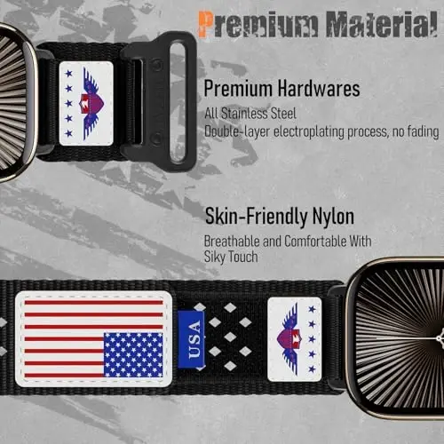 Rugged Nylon Bands for Apple Watch Ultra 2 Band 49mm 46mm 45mm 44mm 42mm(S3/2/1) Men,Breathable Holes Sport Strap With US Flag Wristband for iWatch band Ultra 3/2/1 Series 11 10 9 8 7 6 5 4 3 SE3/2/1 - 4