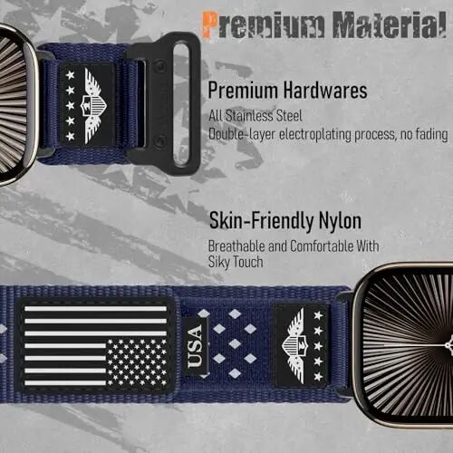 Rugged Nylon for Apple Watch Ultra 2/3/4 Band 49mm 46mm 45mm 44mm 42mm Men | Tactical Military Design,Stars-Stripes Flag,Soft Woven for iWatch Ultra 4/Ultra 3/Ultra 2 Series 12 11 10 9 8 7 6 5 4 3 SE - 4