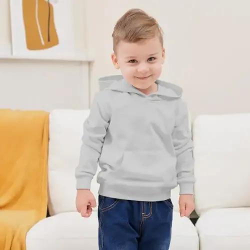 RUIBETYHUA Детское однотонное повседневное худи с карманом и длинным рукавом, 1-6 лет. - 3