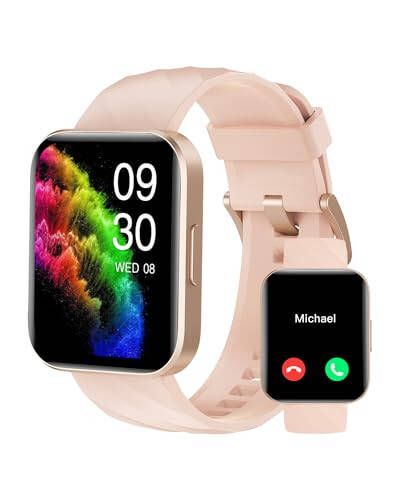 RUIMEN Akıllı Saatler Kadın Erkek (Cevap/Arama Yap) iPhone/Android Telefonlarla Uyumlu, 1.85” HD Ekran Fitness İzleyici Kalp Atış Hızı Monitörü 100+ Spor İzleyici Saat Su Geçirmez (Pembe) - 1