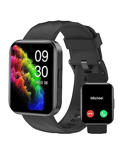 RUIMEN Erkaklar va Ayollar uchun Smart Soatlar (Javob/Qo'ng'iroq qilish) iPhone/Android telefonlari bilan mos keladi, 1.85'' HD Ekran Fitness Tracker Yurak Urishi Monitori 100+ Sport Tracker Soati Suv o'tkazmaydigan (Qora) - RUIMEN