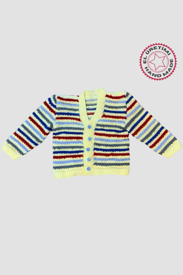 - Rukiye 7294 El Örgüsü Çizgili Erkek Çocuk Hırka 3 Yaş / Renkli - 5