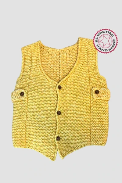 - Rukiye 7294 El Örgüsü Erkek Çocuk Yelek 9 Yaş - Sarı - Modazone