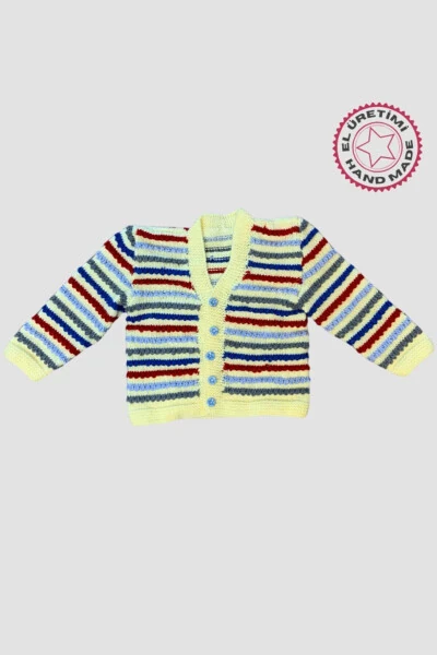 Rukiye 7294 Hand-Knit Striped Boys' Cardigan 3 Years / Colorful - 5