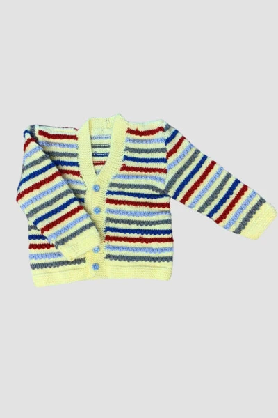 Rukiye 7294 Hand-Knit Striped Boys' Cardigan 3 Years / Colorful - 6