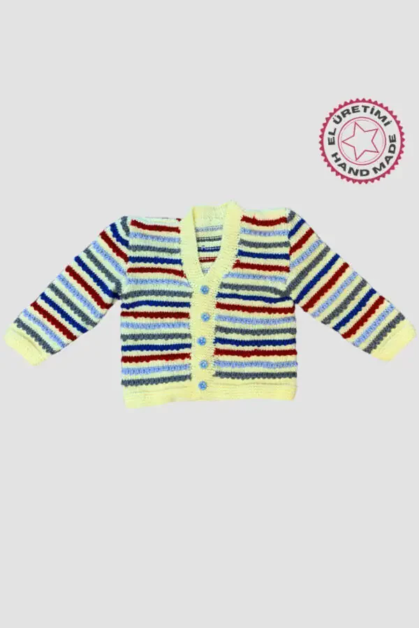 Rukiye 7294 Hand-Knit Striped Boys' Cardigan 3 Years / Colorful - 1