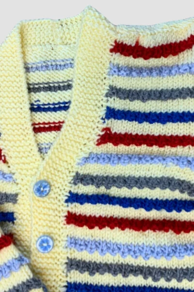 Rukiye 7294 Hand-Knit Striped Boys' Cardigan 3 Years / Colorful - 4