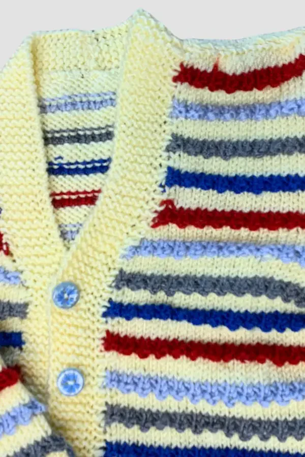 Rukiye 7294 Hand-Knit Striped Boys' Cardigan 3 Years / Colorful - 4