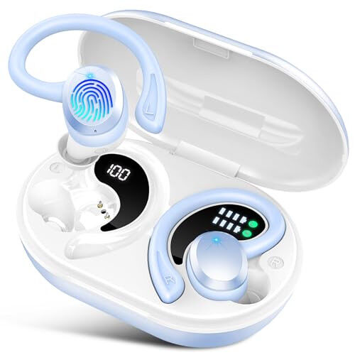 Rulefiss Simsiz Quloqchinlar Bluetooth Quloqchinlar Sport, 2024 Bluetooth 5.3 Quloqchinlar 14.2 mm Drayv Stereo Quloq Usti Quloqchinlar, 48 Soat Quloqchinlar Quloq Ilgagi bilan, Shovqinni Bekituvchi Mikrofon, IP7 Suvdan Himoyalangan Android iOS uchun 