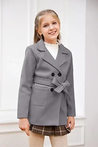 Runcati Baby Kids Boys Girls Classic Wool Blend Coat Winter Double Breasted Trench Coat Outwear Pea Coat Jacket with Belt - RUNCATI (1)