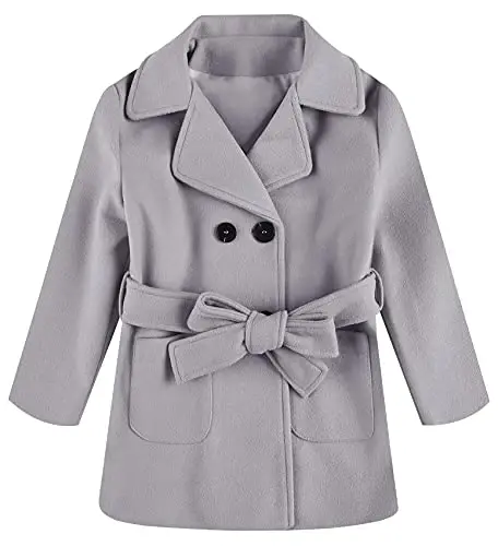 Runcati Baby Kids Boys Girls Classic Wool Blend Coat Winter Double Breasted Trench Coat Outwear Pea Coat Jacket with Belt - 1