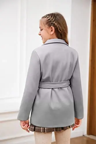 Runcati Baby Kids Boys Girls Classic Wool Blend Coat Winter Double Breasted Trench Coat Outwear Pea Coat Jacket with Belt - 3