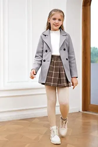 Runcati Baby Kids Boys Girls Classic Wool Blend Coat Winter Double Breasted Trench Coat Outwear Pea Coat Jacket with Belt - 4